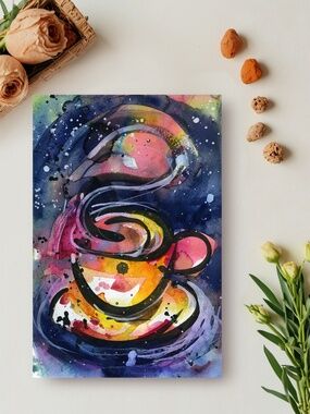 Original Coffee Cup Watercolor Painting, Kitchen Artwork - Coffee Dreams 4